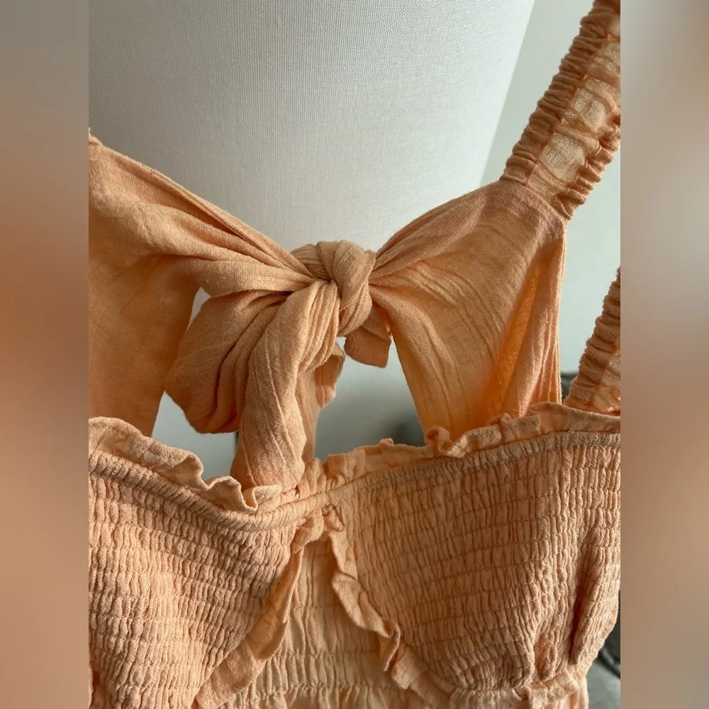 Free People Babydoll Linen Blend Mini Dress Size L Summer Beach